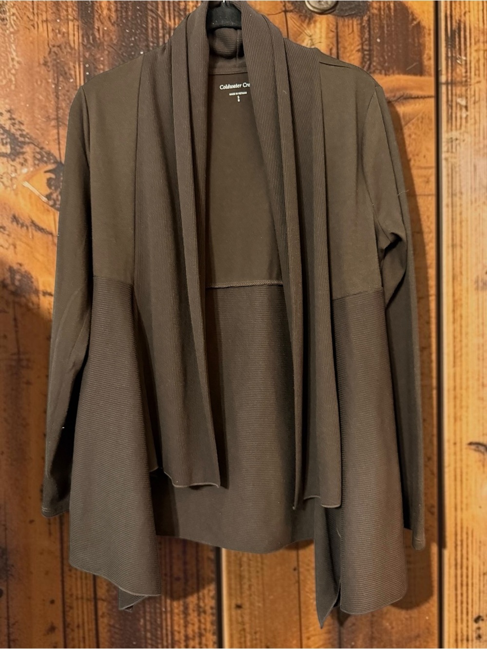 Coldwater Creek brown Open Cardigan Attached Scarf Rib Panel Sz S/8
